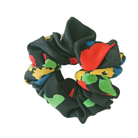 Scrunchie Haarband 100% Seide schwarz/bunt rework VINTAGE