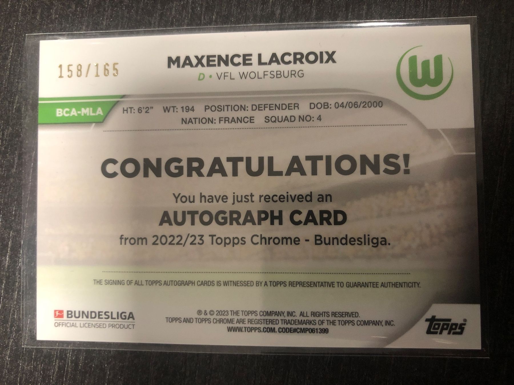 Topps Sammelbilder & Trading cards: Topps Chrome Maxence Lacroix Autogramm /165 – Gebraucht aus Wangenried von Garagara 1