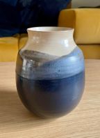Keramik Übertopf / Vase grau blau modern