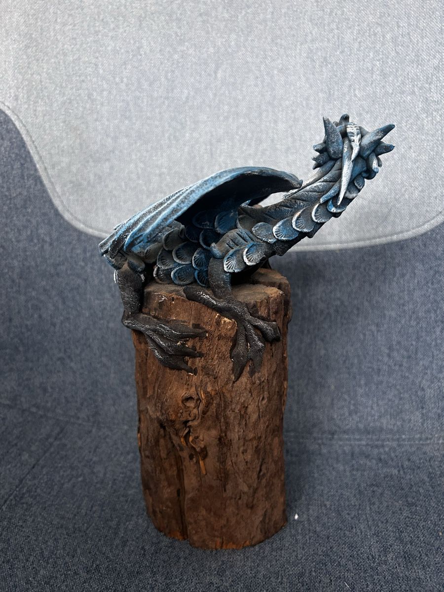 Sculture & Statue: Figurine dragon sur bois bleu argenté – Usato da Cugy FR venduto da luc_7q2j 3