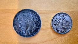 2 pièces 5 francs françaises en argent - 1868 BB & 1960
