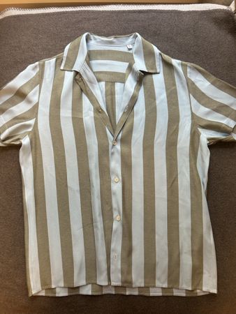 Herren Kurzarmhemd gestreift beige blau neuwertig