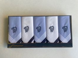 Herren-Taschentücher 5er Set, Monogramm W, in Blau und Weiss