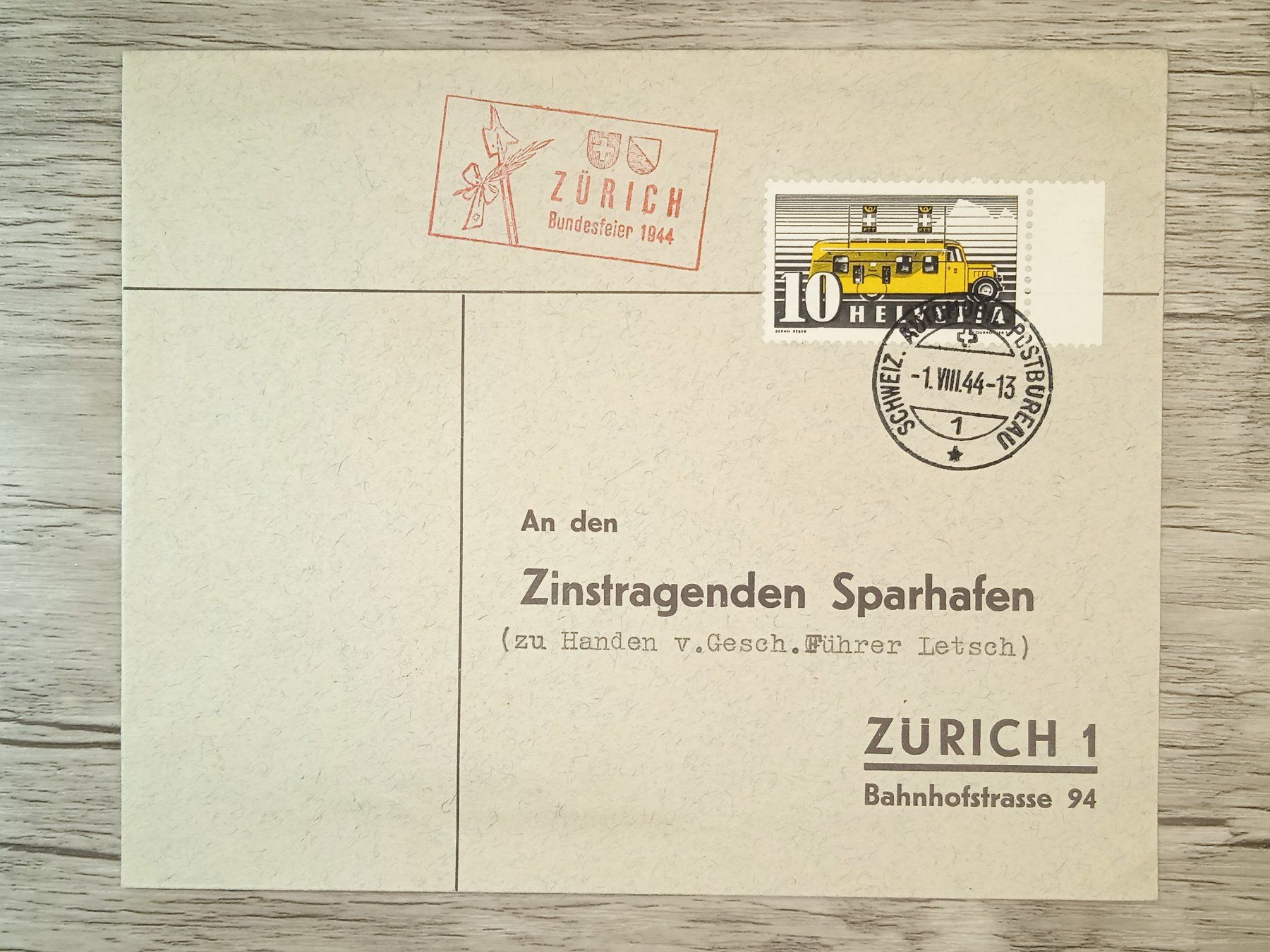 Tutti i francobolli: TR56 Enveloppe + Timbre Suisse 1944 – Usato da Cousset venduto da Patrick_Collections