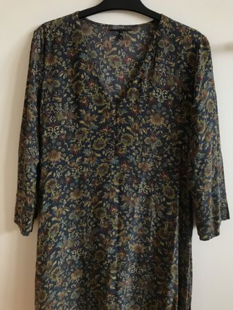 Robe longue à fleurs Nile, taille S, pétrole, viscose