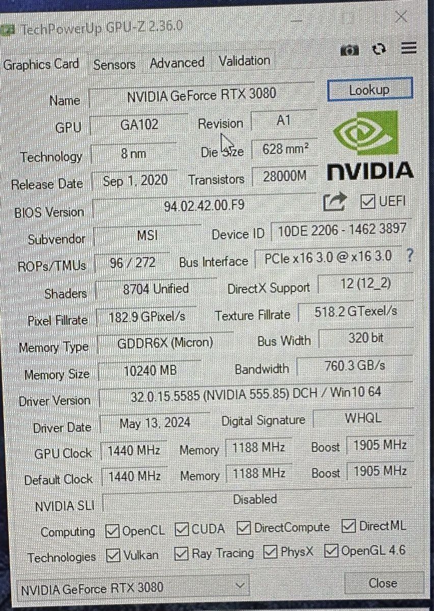 Nvidia Cartes graphiques: Nvidia GeForce RTX 3080 – D'occasion à Turgi par riet_notter 3