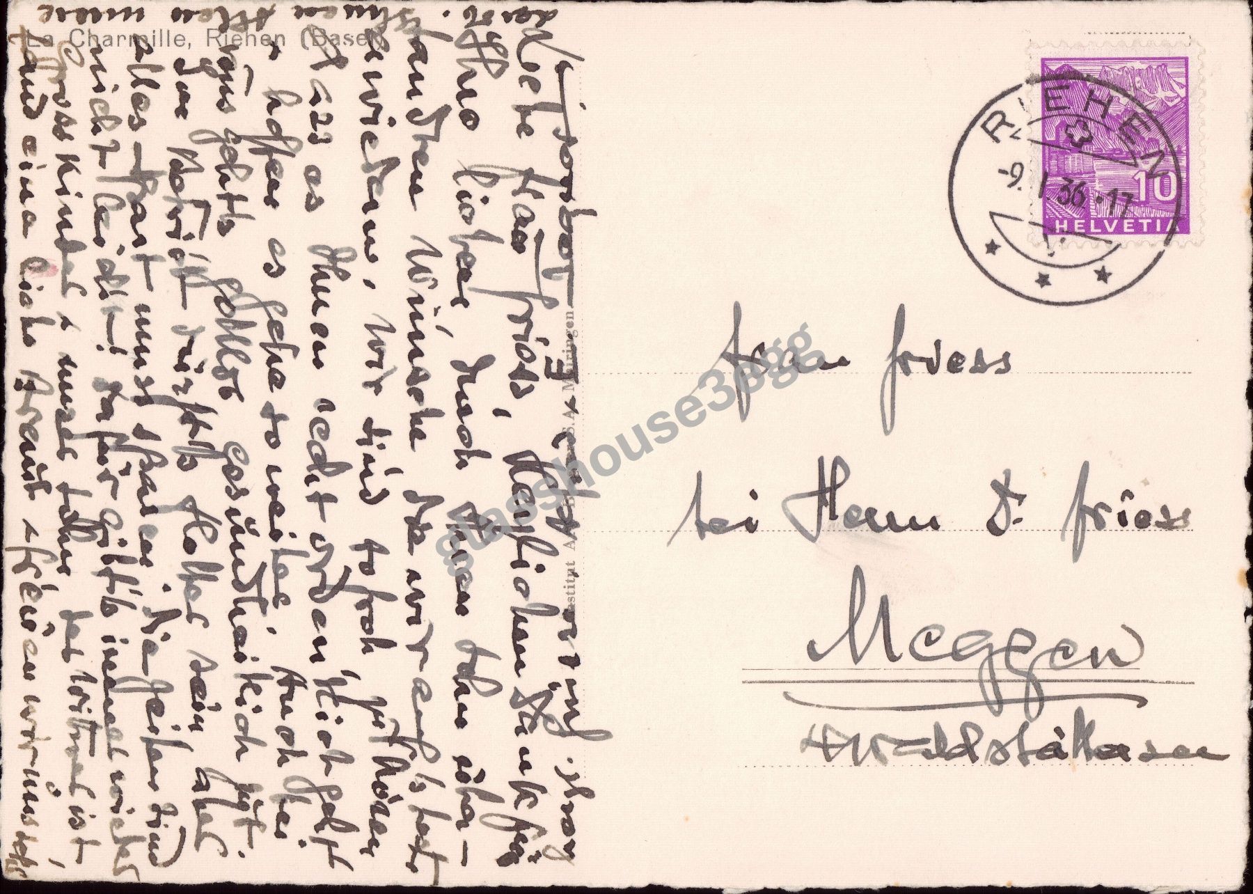 Cartoline postali: AK 1936 La Charmille, Riehen (Basel) – Usato da Eggersriet venduto da glasshouse3egg 1