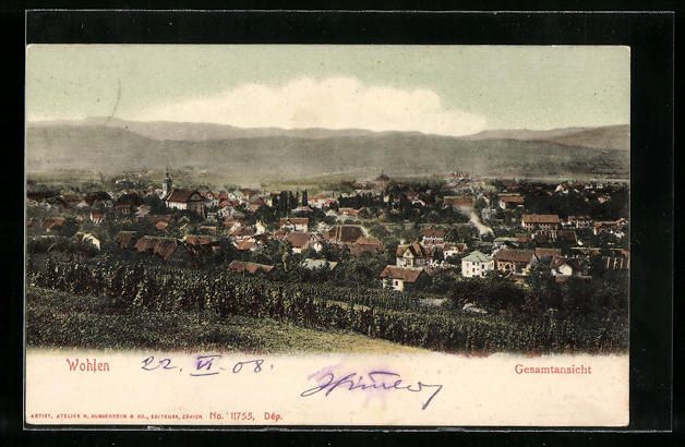 Cartoline postali: Wohlen, Gesamtansicht mit Bergpanorama – Usato da Berlin venduto da bartko-reher