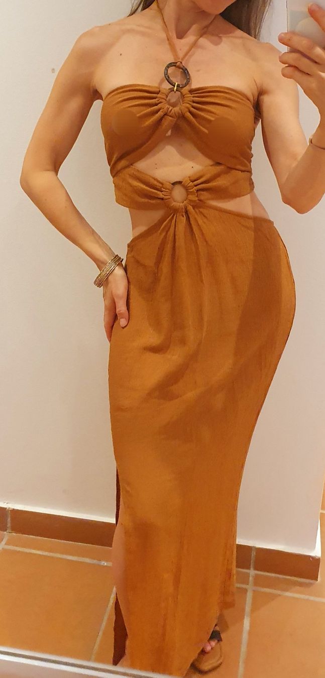 Zara Kleider: Kleid Boho Gr. 34/XS caramelbraun – Gebraucht aus Stansstad von InStyle8