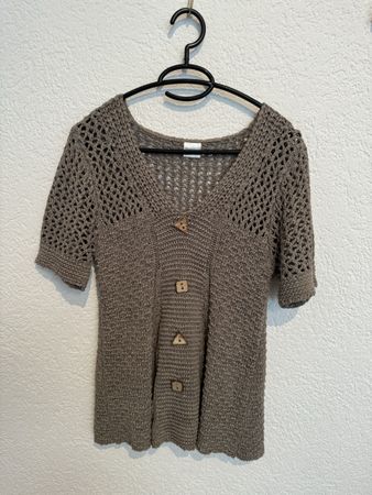 Shirt gestrickt / kurzarm Pullover Gr. S / 36 (taupe braun)