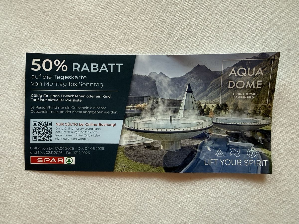 Buoni: Tageskarte Aqua Dome – Nuovo e nell'imballaggio originale da Goldingen venduto da Wibli96