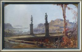 Christian Johannes Wilberg. Ideale Landschaft mit 2 Statuen