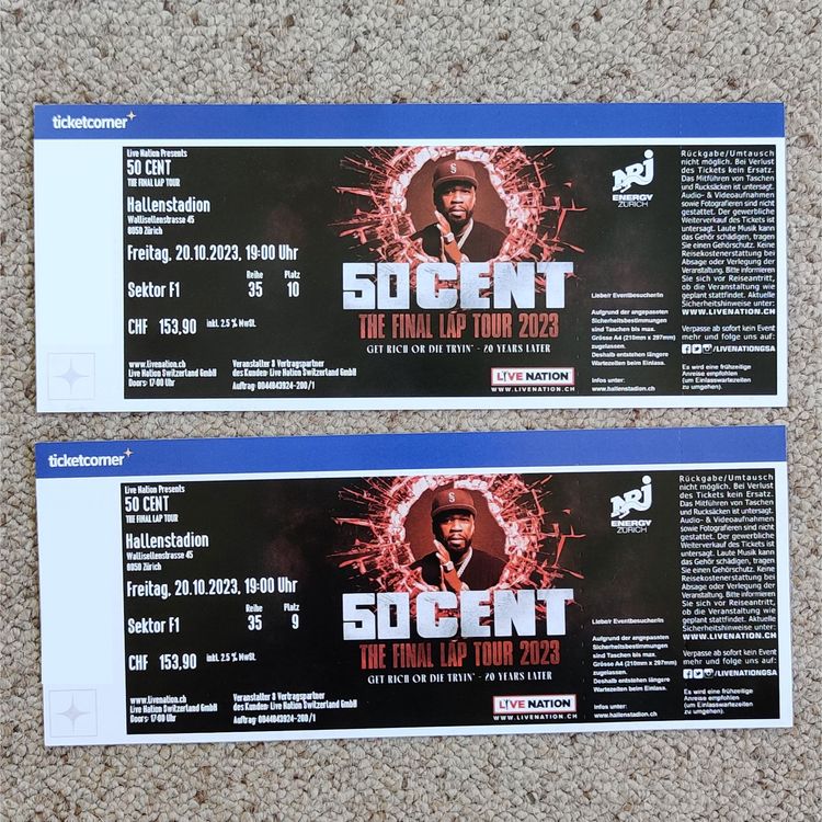 50 Cent The Final Lap Tour 2023 Zürich 2 Sitzplätze Kaufen auf