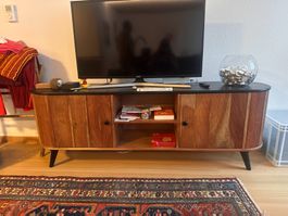 Stylisches TV-Lowboard Holz / Mid-Century Sideboard mit Rill