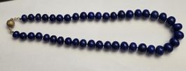 Massive Lapislazuli Kette- grosse Perlen ca.15 mm/925 Silber
