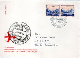 BELEG 27.MAI1954 SUISSE - RIO DE JANERO - SAO PAULO MIT PAAR
