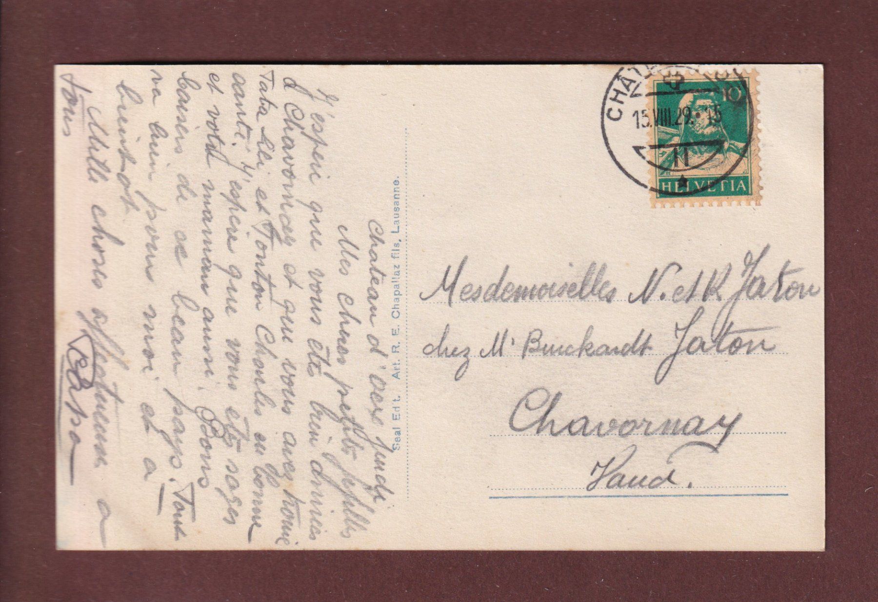 Cartoline postali: CHÂTEAU D'OEX - 1929 – Usato da Pully venduto da nicecards 1