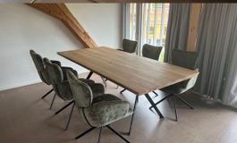 Esstisch Eiche mit 6 Stühlen grün 220 cm guter Zustand