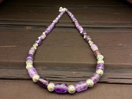 Unikat 💎 Amethyst Kette, Einsätze 925er Sterlingsilber Neu