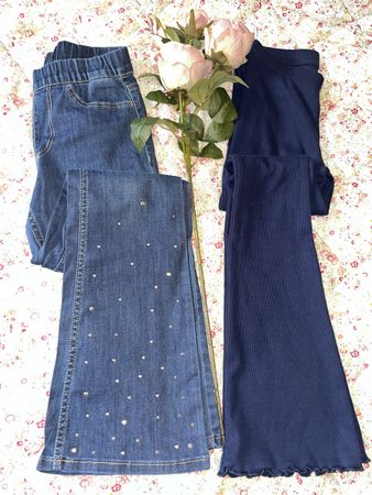 Girls jeans 9-10y rhinestone details & navy flared leggings