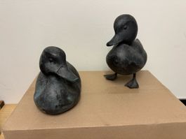 Zwei Enten Figuren aus Messing mit Patina gebraucht