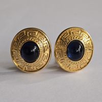 Boucles d'oreilles VINTAGE dorées + pierre bleue. 2cmx2,5cm