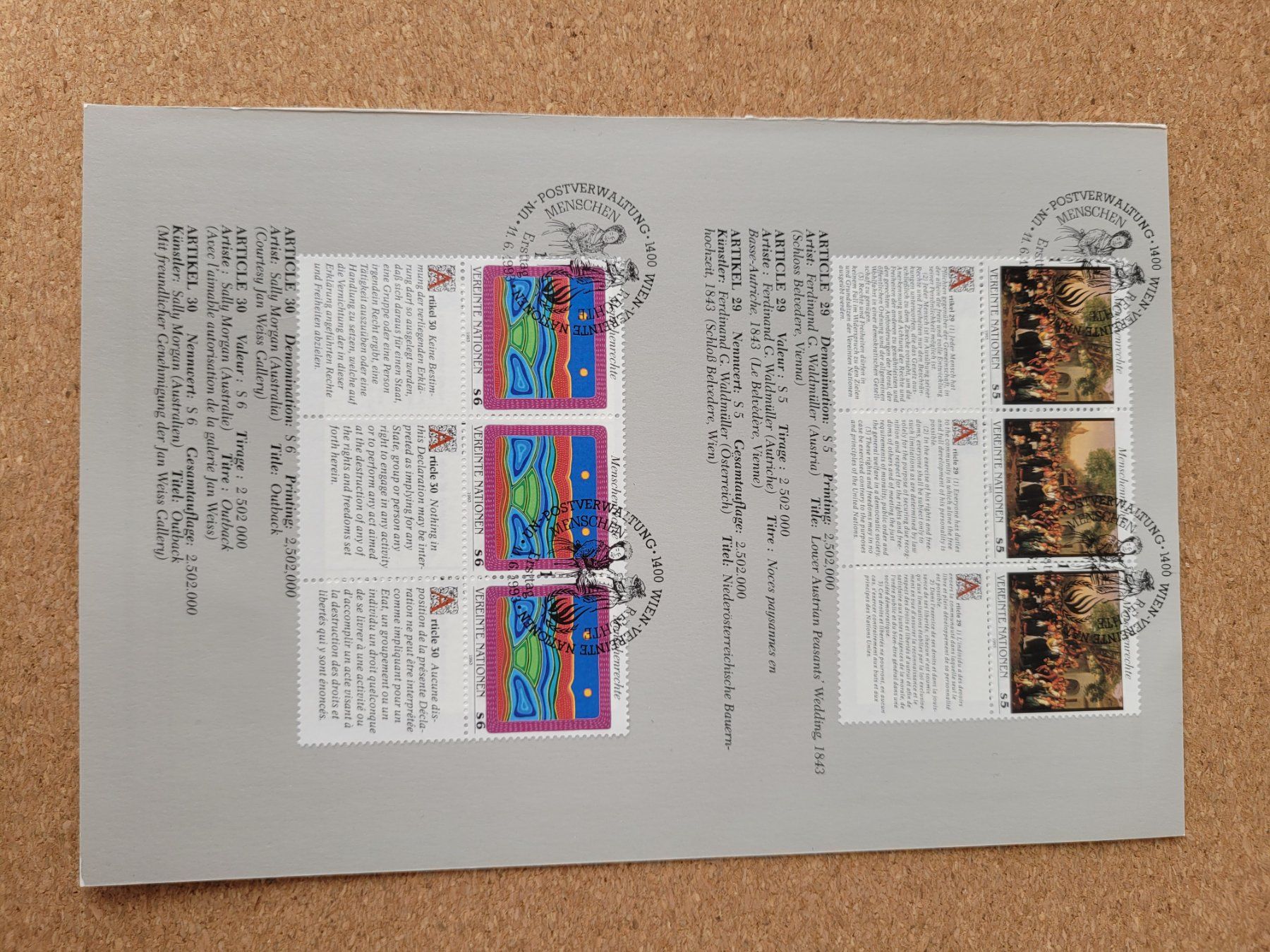 Tous les timbres: Menschenrechte 1993 – D'occasion à Inwil par Flower2325