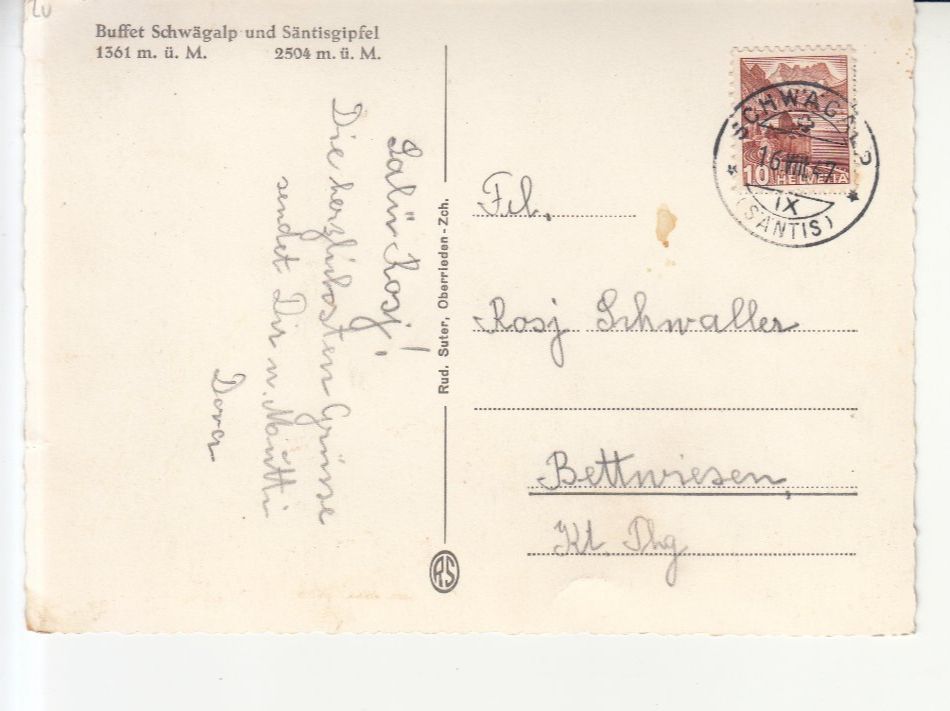 Cartoline postali: Schwägalp 1947 – Usato da Bürglen TG venduto da StampGraf 1