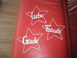 3 Metall Sterne LIEBE, FREUDE und GLÜCK