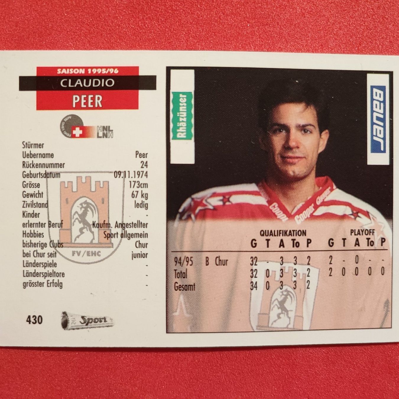 Carte collezionabili: Claudio Peer - EHC CHUR - 1995/96 – Usato da Dübendorf venduto da kb86_MOVIE 1