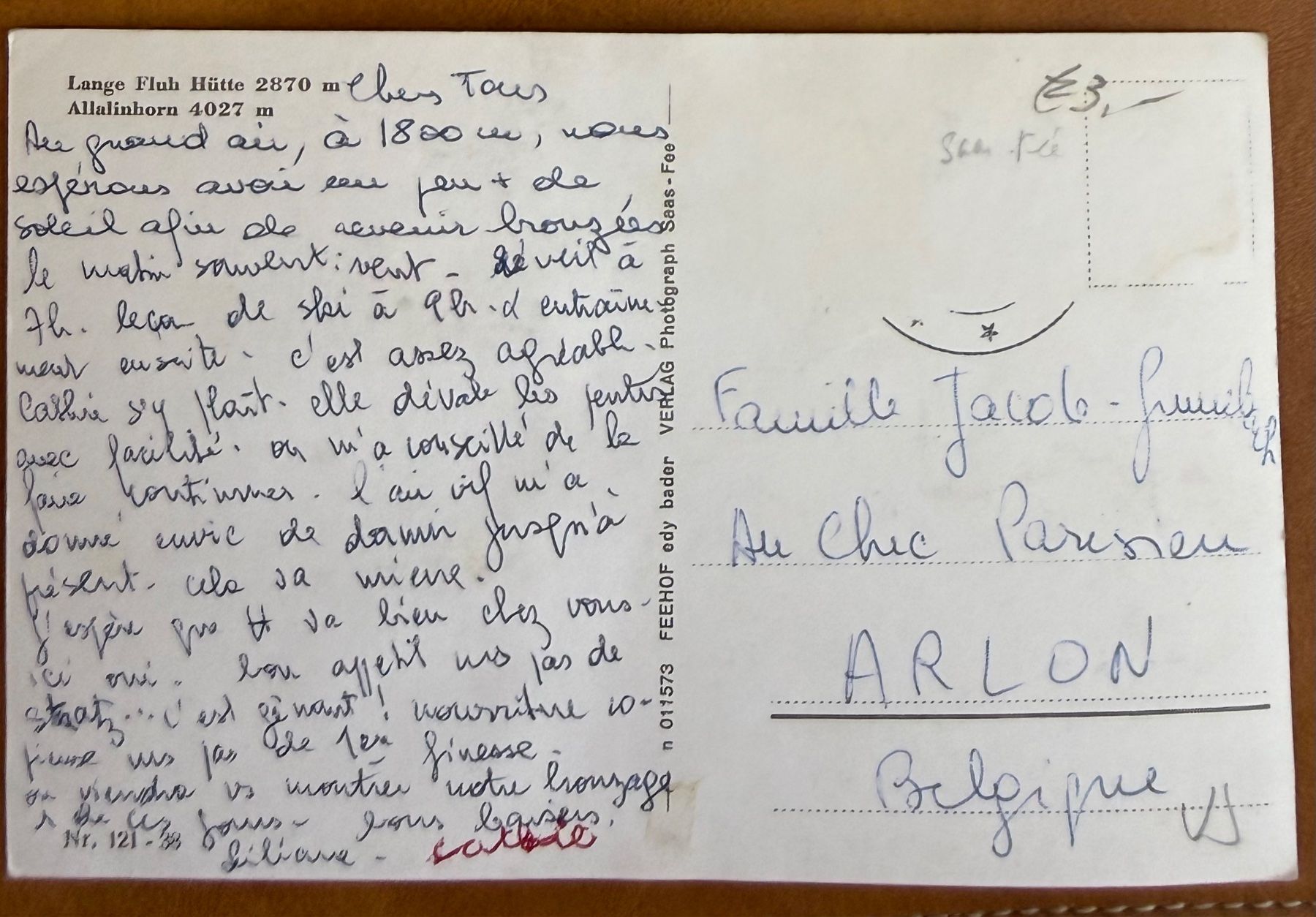 Cartoline postali: Saas-Fée - Lange Fluh Hütte - AK – Usato da Lutry venduto da Ediego 1