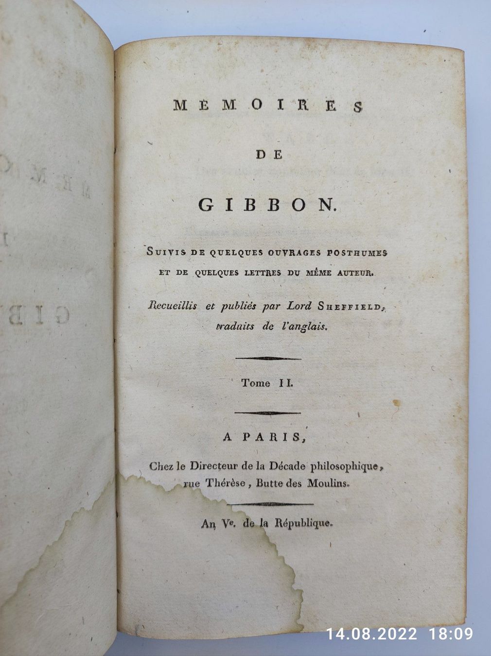 Bücher: MEMOIRES DE GIBBON 1797 – Gebraucht aus Goldach von Gaip 2