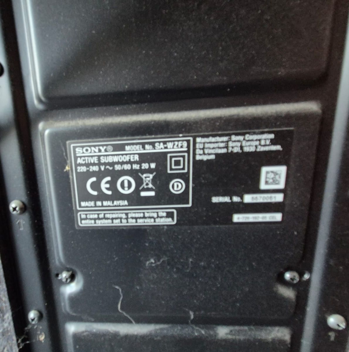 Sony Home Cinema: Subwoofer Sony SA-WZF9 wireless – Usato da Lostallo venduto da cha_lx5j 2