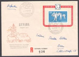 1951, W32, Block Lunaba auf illustriertem R-Brief (13798)