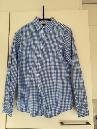 Blau-weisse Damenbluse Grösse 36, kariert, Langarm
