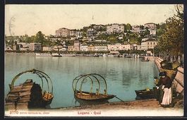 AK Lugano, Boote am Quai, 1908