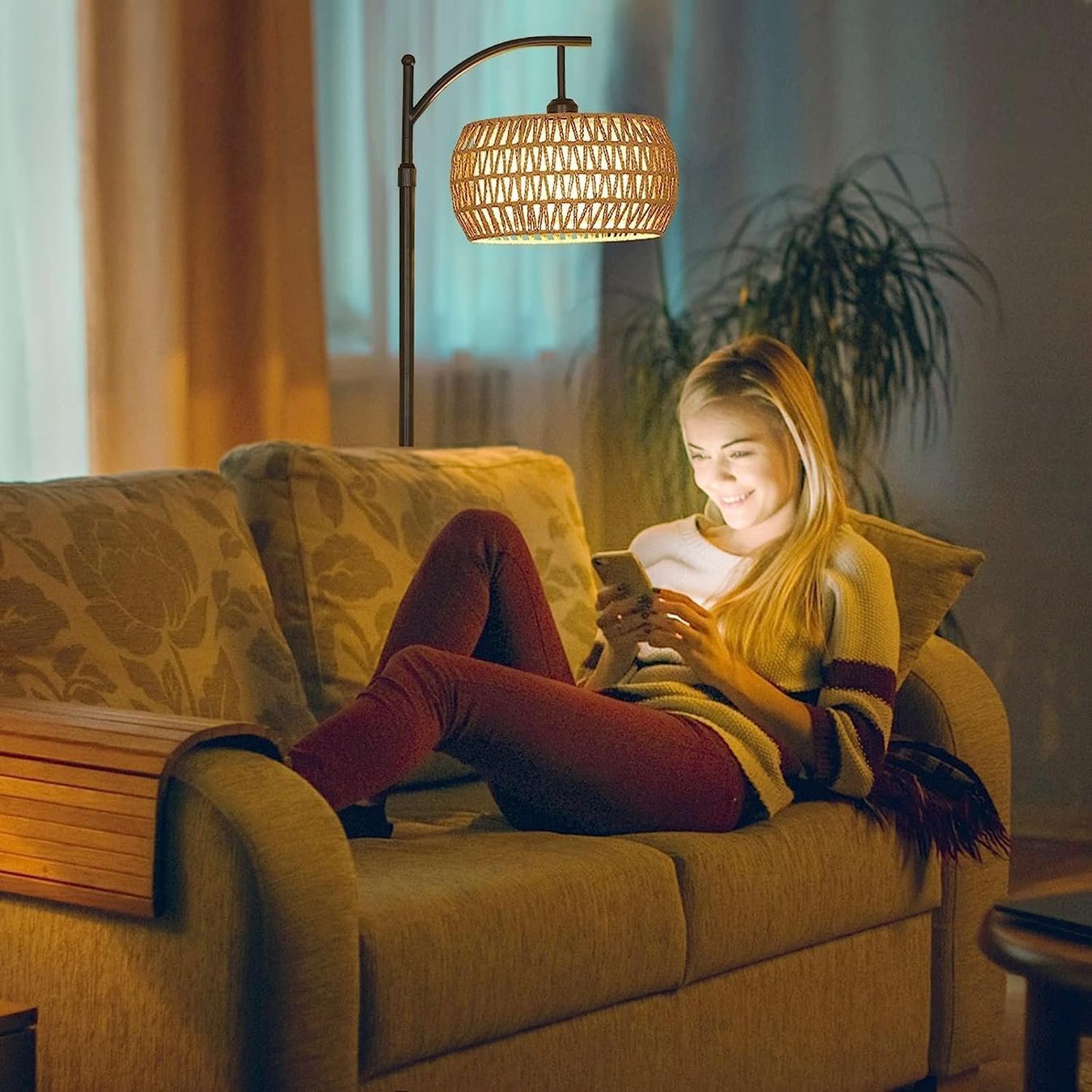 Lampade: Stehlampe Standleuchte Rattan Lampe dimmbar LED E27 Schwarz – Nuovo e nell'imballaggio originale da Wittenbach venduto da VELARO 4
