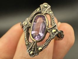Vintage-Ring 925er Silber Amethyst und Marcassit, Gr. 11-51