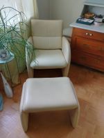 Echt Leder Sessel m. Fussteil, hellbeige Relaxsessel Hocker!