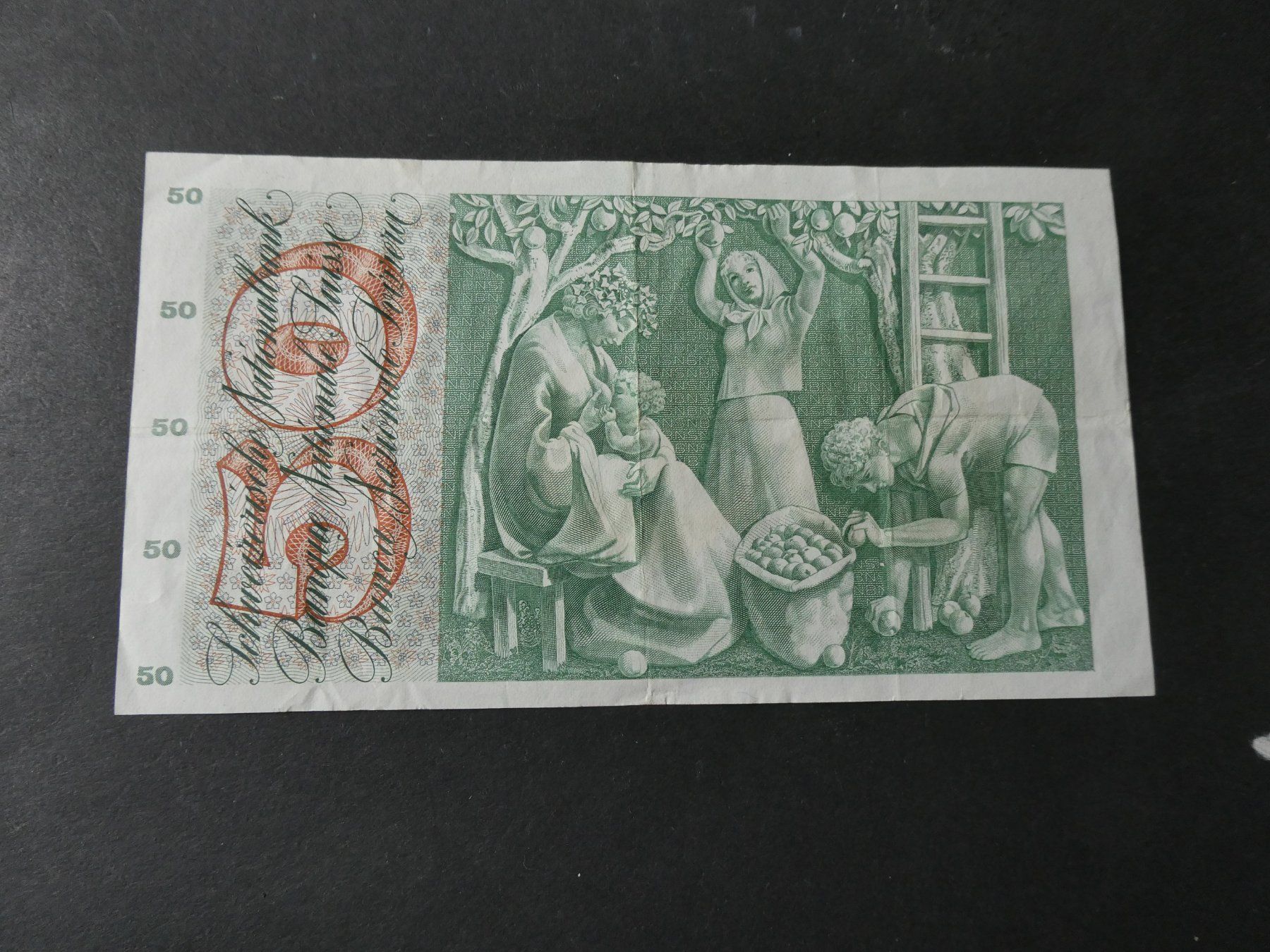 Banknoten: Schweiz 1957, 50 Franken – Gebraucht aus Hinterforst von Rohusri 1