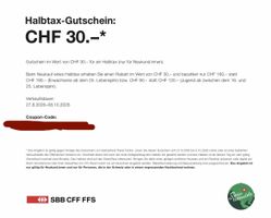 30.- Gutschein fürs Halbtax