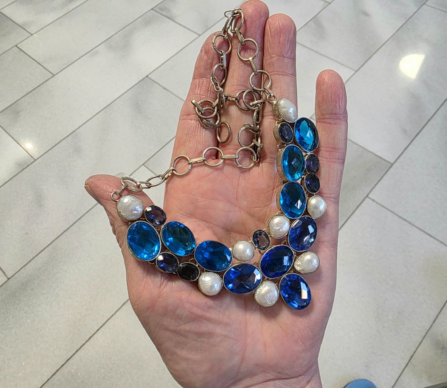 Catenine: Collier mit blauen Steinen und Perlen, Silber – Nuovo (secondo la descrizione) da Zürich venduto da Bieter04 7