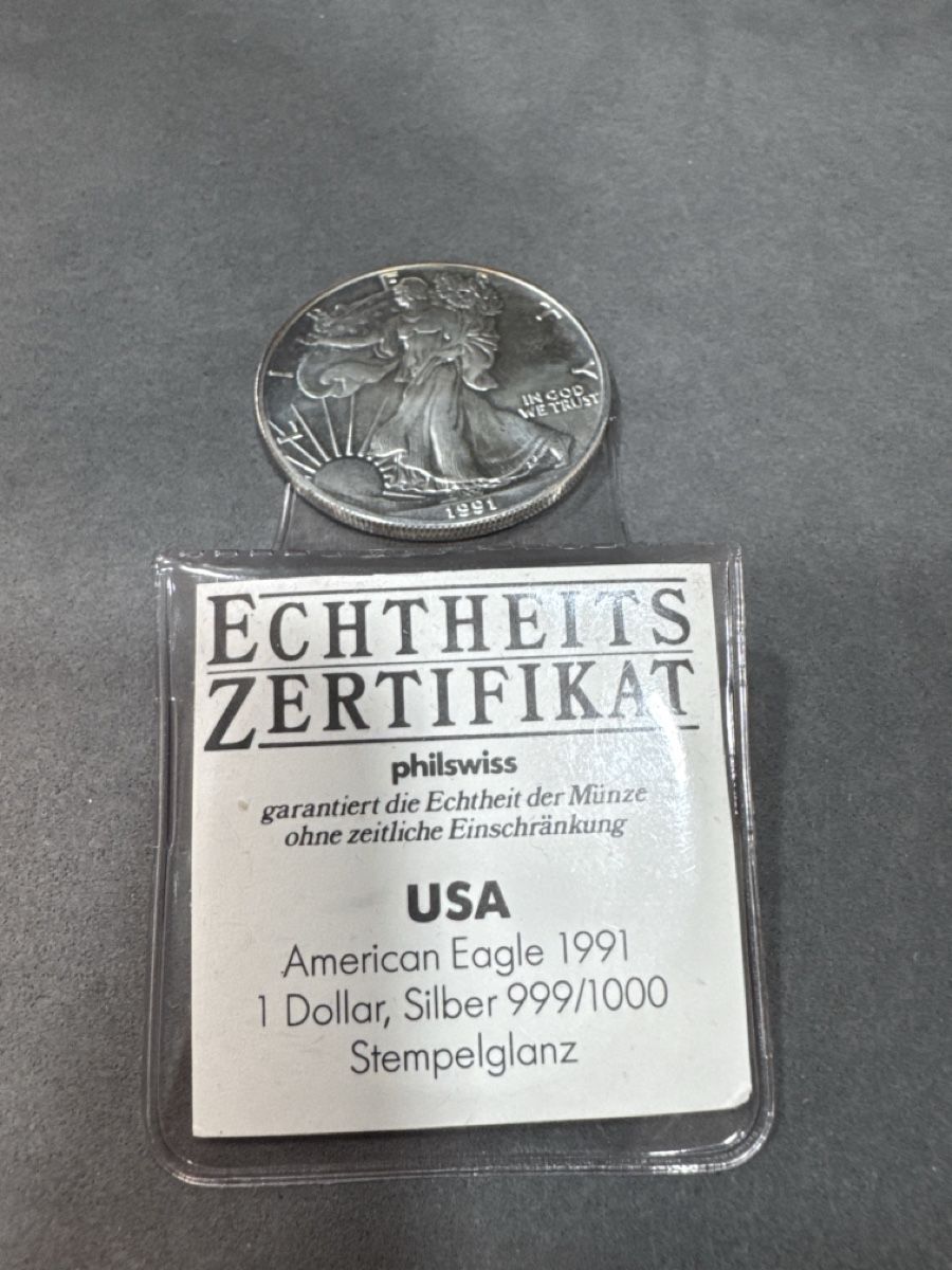 Tutti le monete: Silbermuenze American Eagle 1991 1oz – Nuovo (secondo la descrizione) da Wallisellen venduto da Juwelier_Aurum