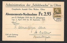 Olten illustrierte Postkarte Schildwache Otto Walter 1919