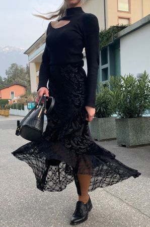 Glamour Gonna di velluto a fiori con pizzo- tg M/L-nuovo