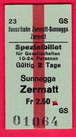 KARTON BILLETT,SESSELBAHN,SUNNEGGA - ZERMATT,FÜR GESELLSCHAF
