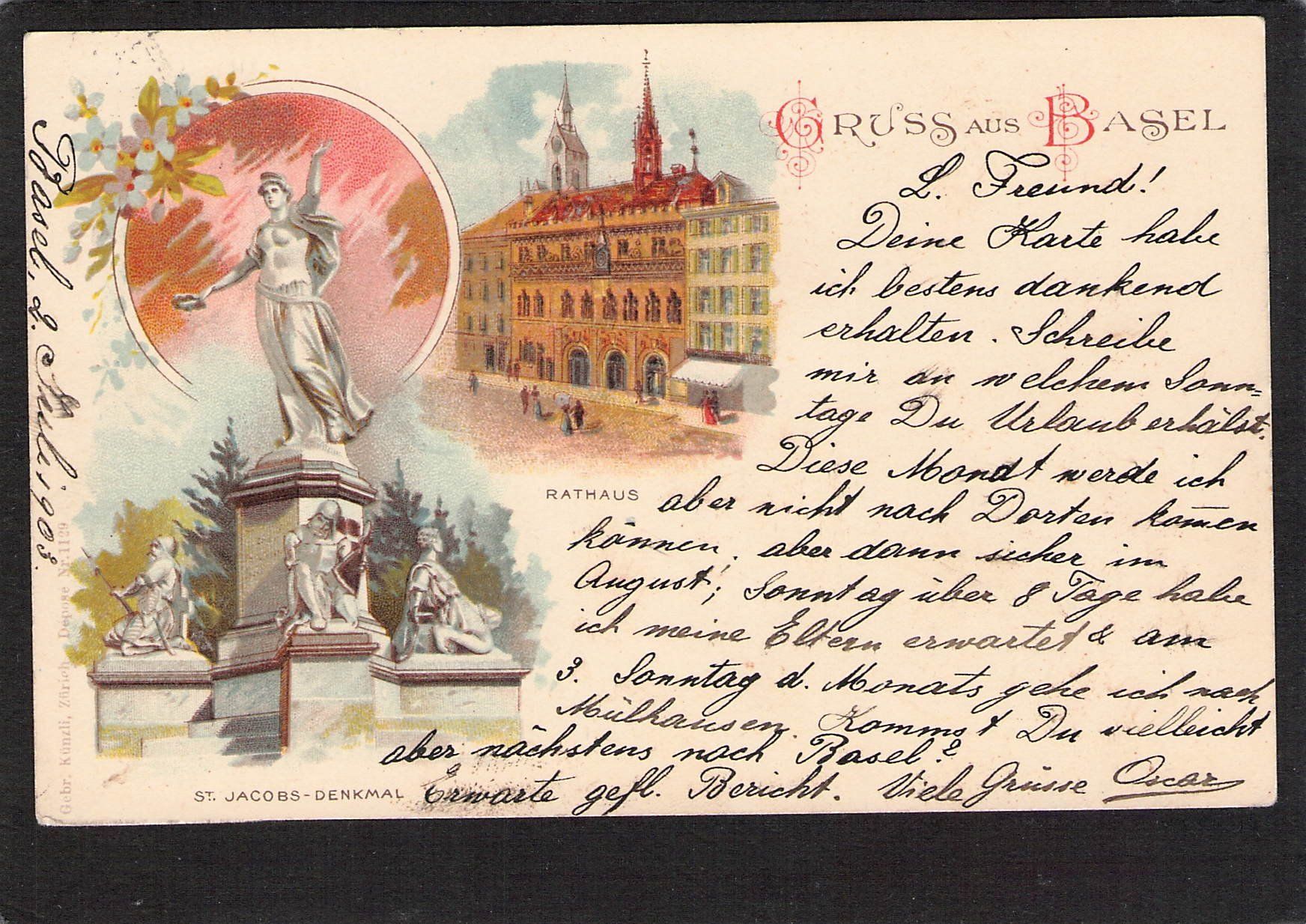 Cartoline postali: .Gruss aus Basel , gel.1903 – Usato da Reichenburg venduto da Pipo-67