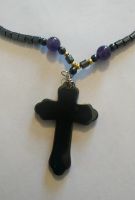 Hämatit Kette mit Kreuz 42cm