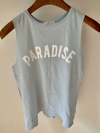 Sommertop/Hellblaues Top von Mango mit Print “Paradise”, neu