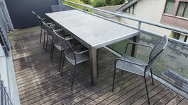 Granittisch 240x100cm +6 Stühle | Outdoor | Anthrazit/Silber